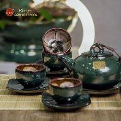 Bộ Ấm Chén Men Hỏa Biến Xanh Ngọc Quả Hồng