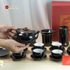 Bộ Ấm Chén Búp Sen Nâu Kẻ Vàng