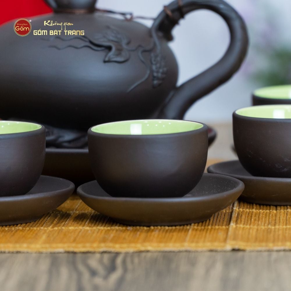 Bộ Ấm Trà Tử Sa Ba Chân Đắp Hoa