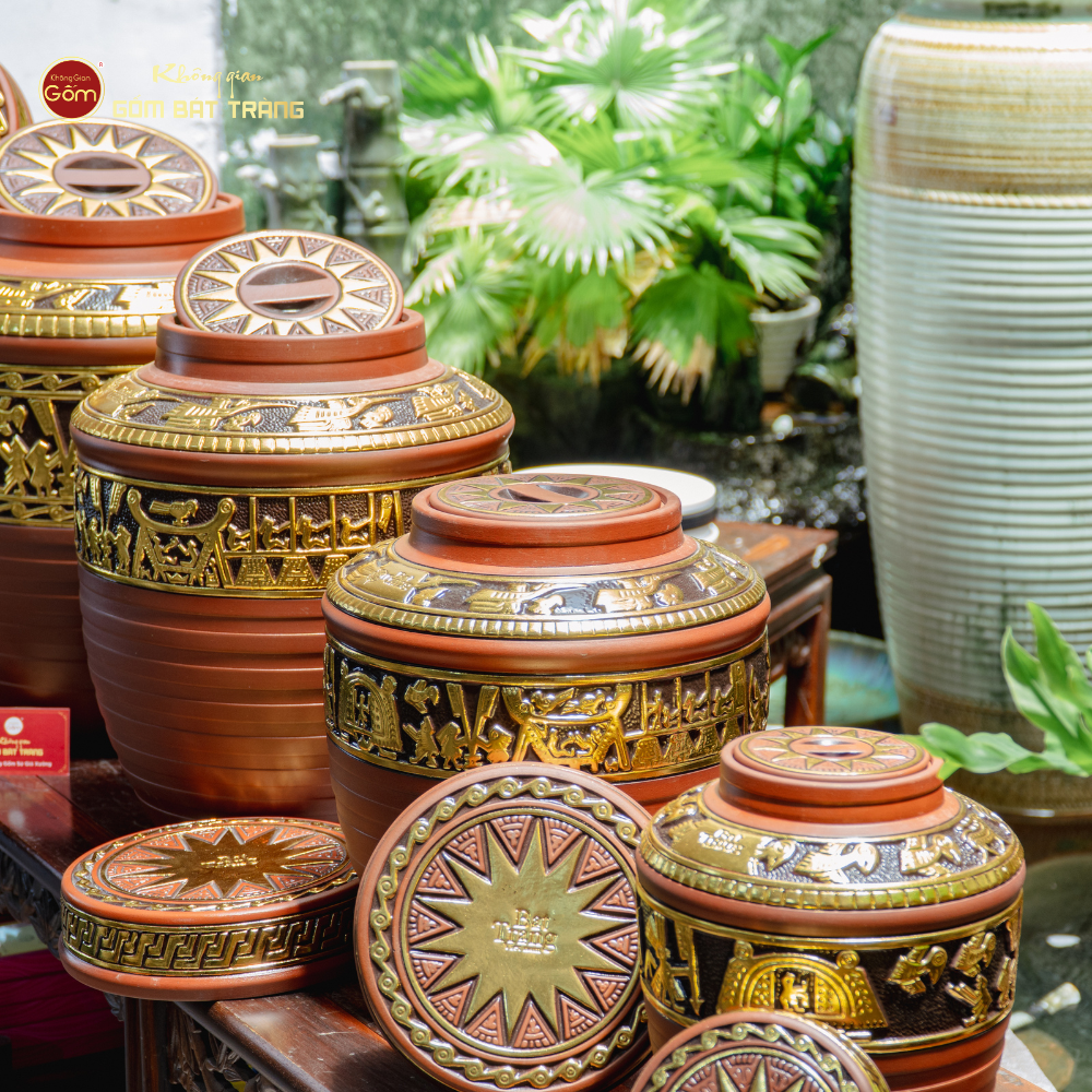 Chum Ngâm Rượu Trống Đồng Dát Vàng
