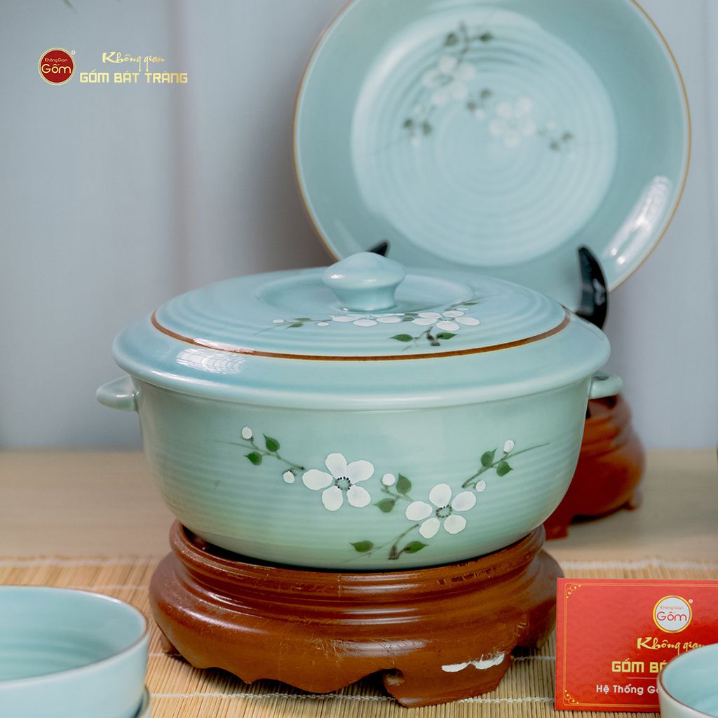 Bộ Bàn Ăn 4 Người (10 món) Men Ngọc Hoa Đào Trắng