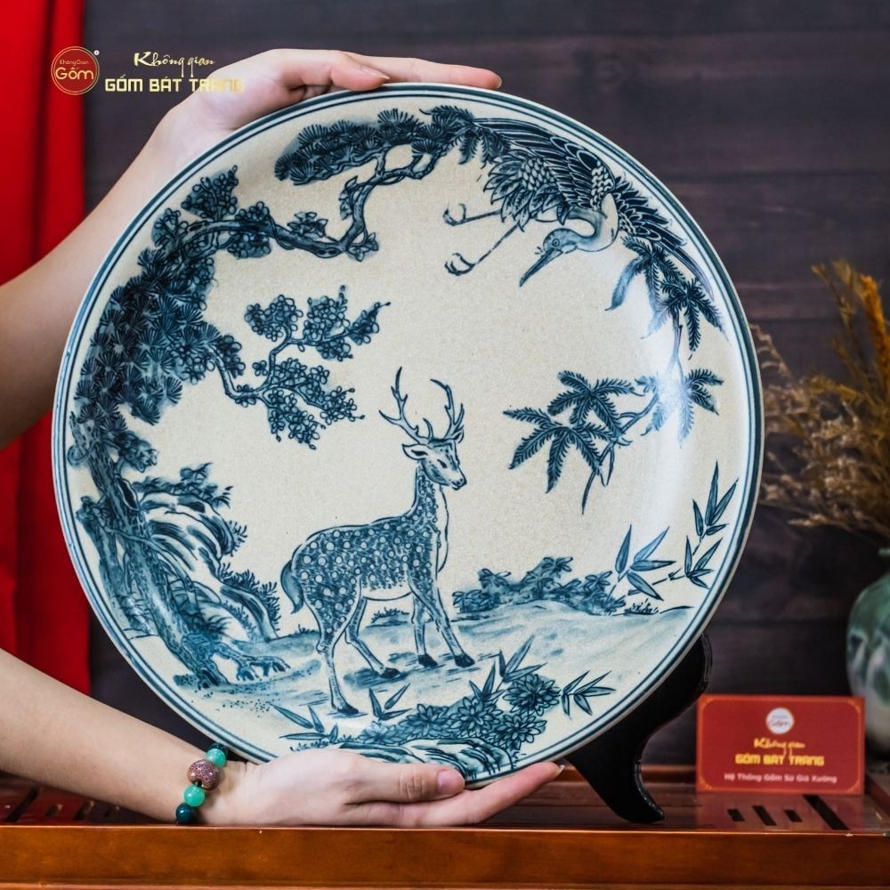 Đĩa Cảnh Hươu Sao Chim Hạc Men Rạn