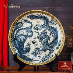 Đĩa Long Phụng Trình Tường Men Rạn Bọc Đồng