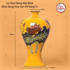 Lọ Hoa Dáng Mai Bình Men Vàng Hoa Sen Vẽ Vàng