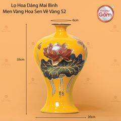 Lọ Hoa Dáng Mai Bình Men Vàng Hoa Sen Vẽ Vàng