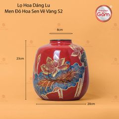 Lọ Hoa Dáng Lu Men Đỏ Hoa Sen Vẽ Vàng