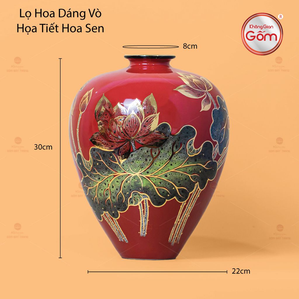 Lọ Hoa Dáng Vò Họa Tiết Hoa Sen