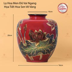 Lọ Hoa Vai Ngang Họa Tiết Hoa Sen Vẽ Vàng