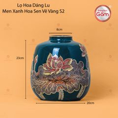 Lọ Hoa Dáng Lu Men Xanh Hoa Sen Vẽ Vàng