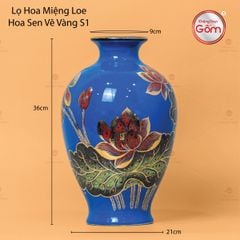 Lọ Hoa Mai Bình Men Xanh Hoa Sen Vẽ Vàng