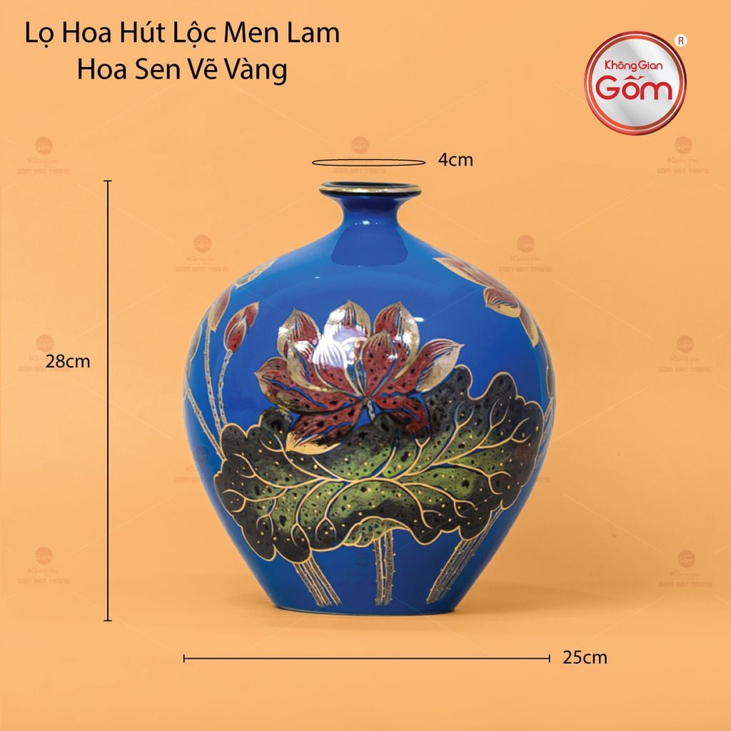 Lọ Hút Lộc Men Xanh Hoa Sen Vẽ Vàng