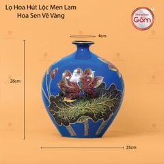 Lọ Hút Lộc Men Xanh Hoa Sen Vẽ Vàng