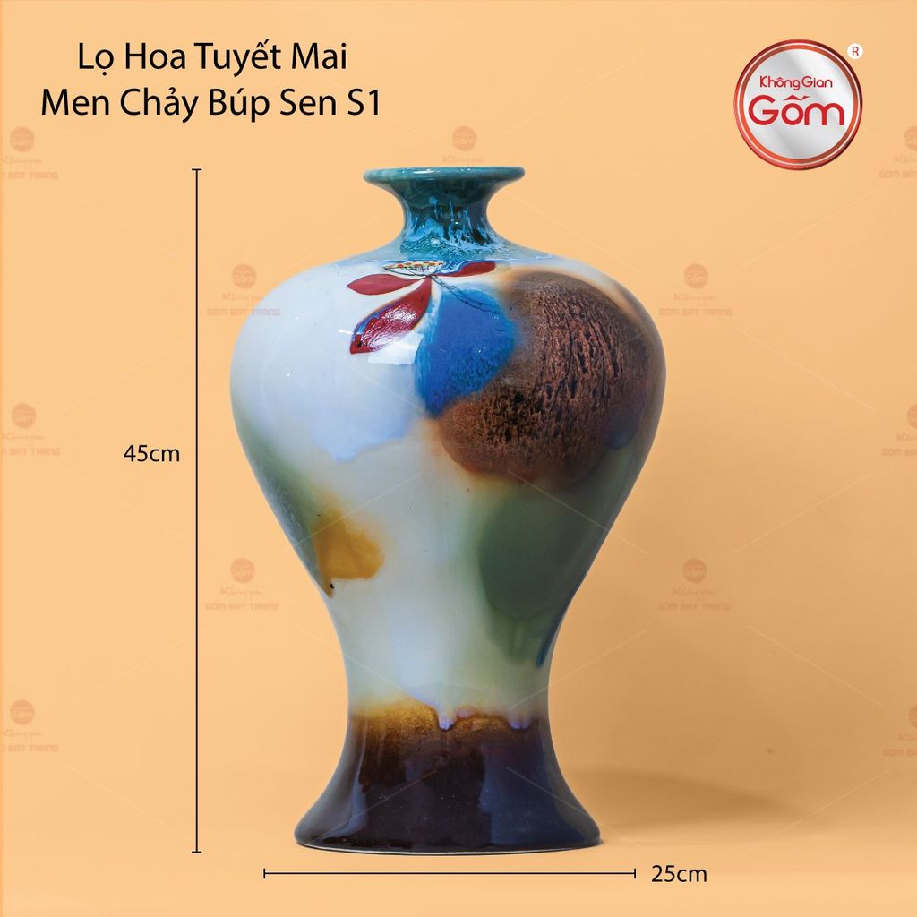 Lọ Hoa Tuyết Mai Men Chảy Búp Sen