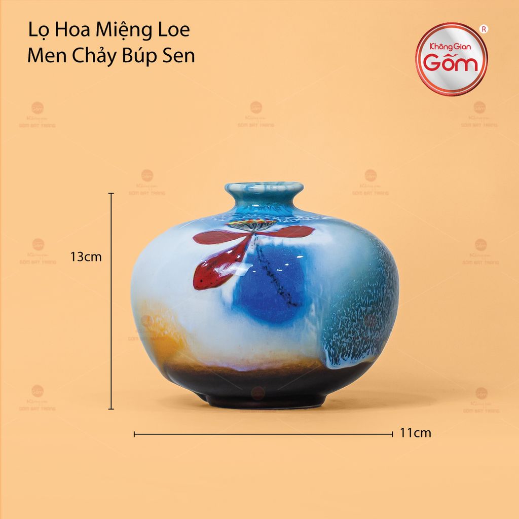 Lọ Hoa Miệng Loe Men Chảy Búp Sen