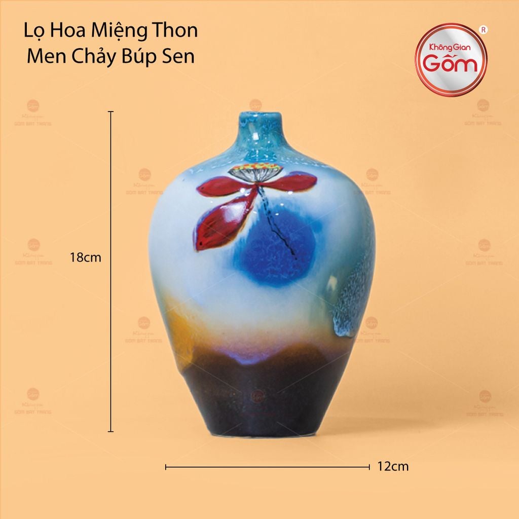Lọ Hoa Miệng Thon Men Chảy Búp Sen
