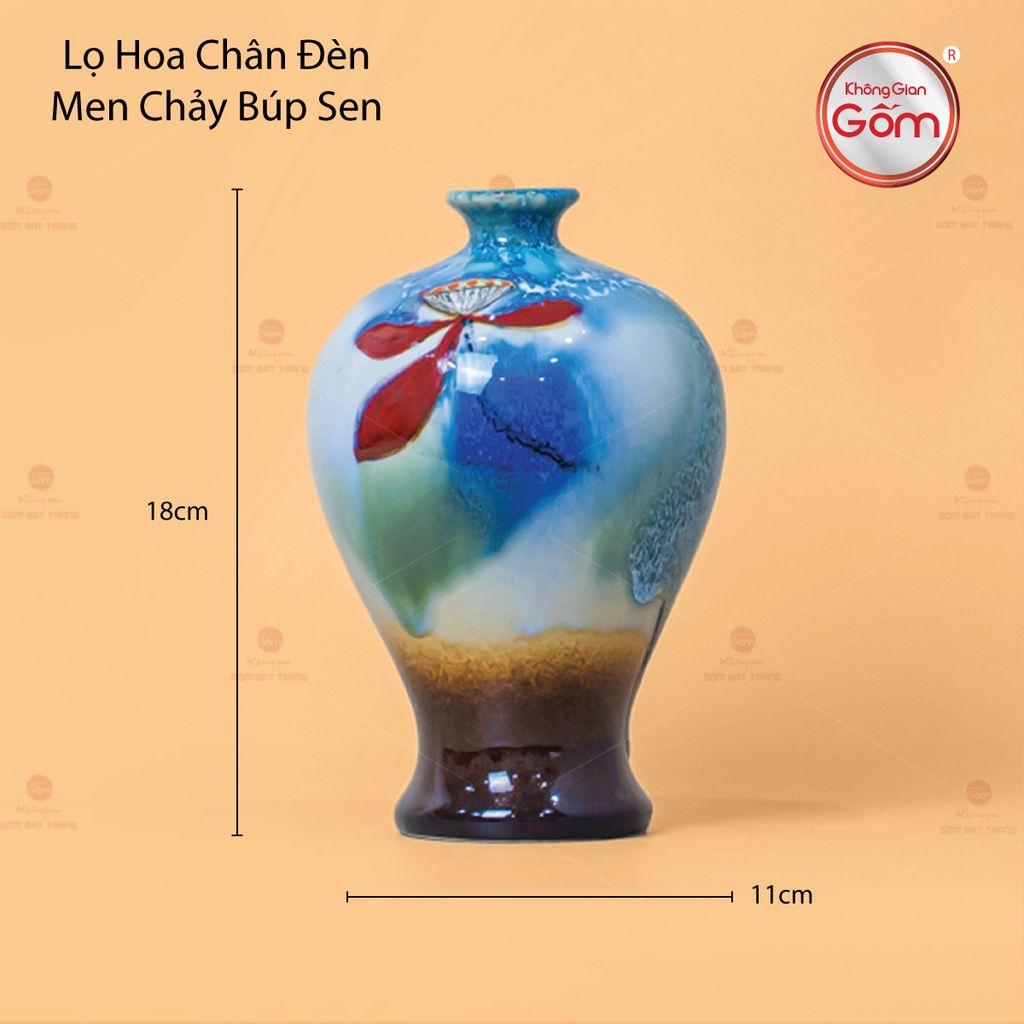 Lọ Hoa Chân Đèn Men Chảy Búp Sen