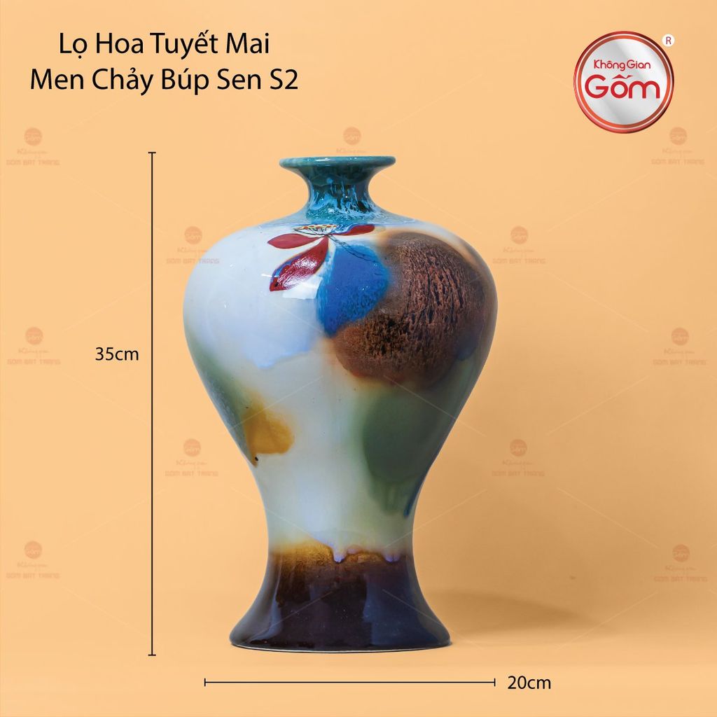 Lọ Hoa Tuyết Mai Men Chảy Búp Sen