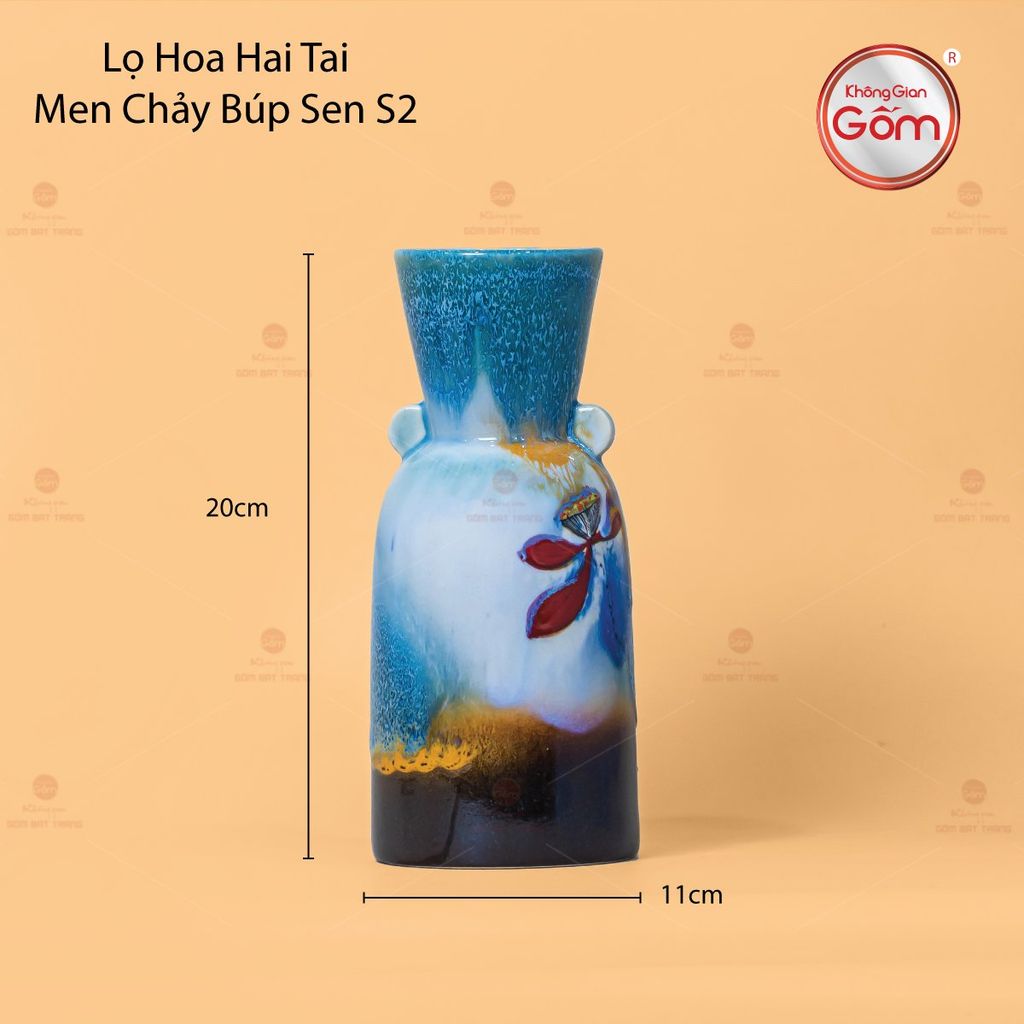 Lọ Hoa Hai Tai Men Chảy Búp Sen