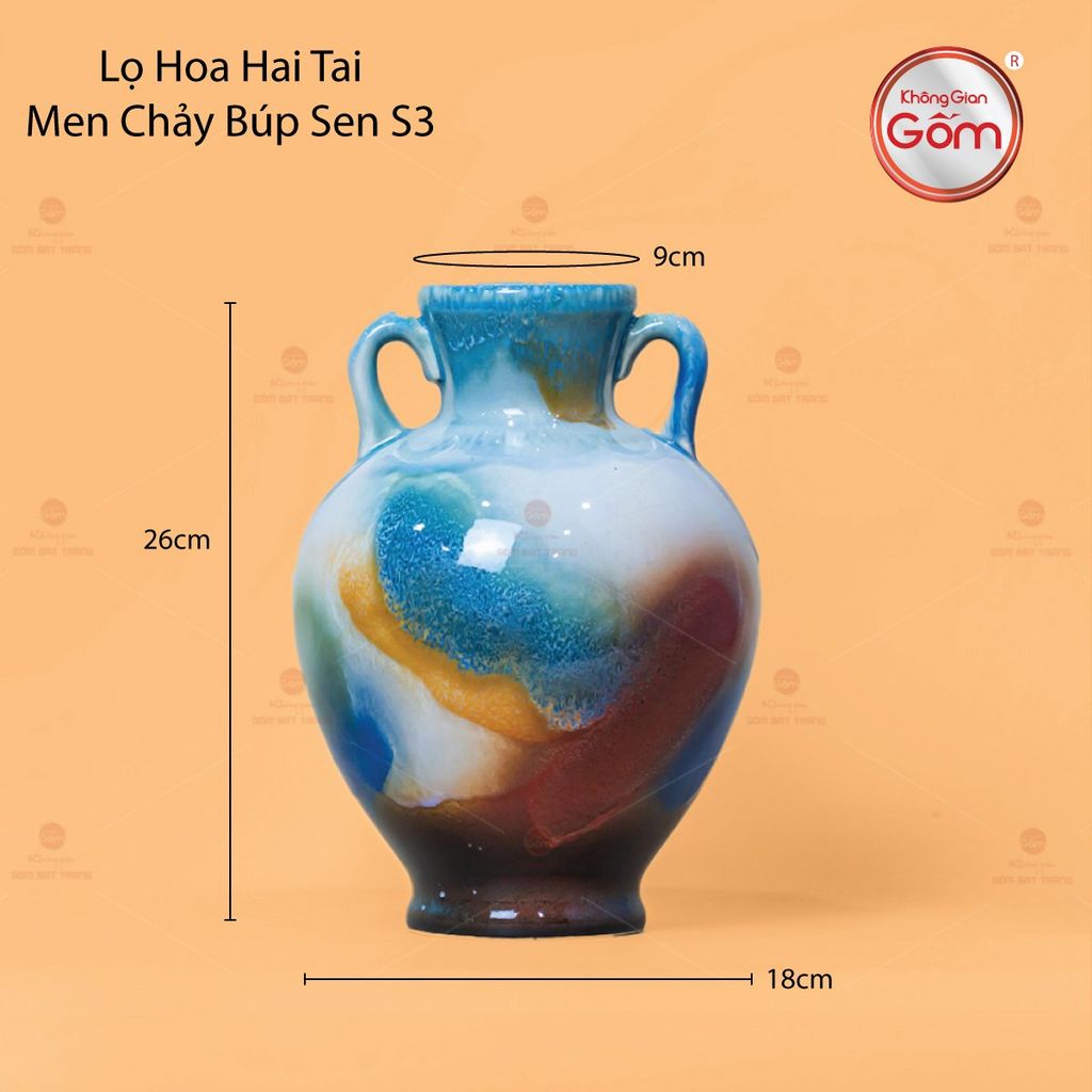 Lọ Hoa Tai Cúp Men Chảy Họa Tiết Búp Sen