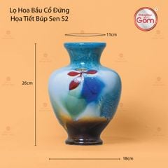 Lọ Hoa Bầu Cổ Đứng Họa Tiết Búp Sen