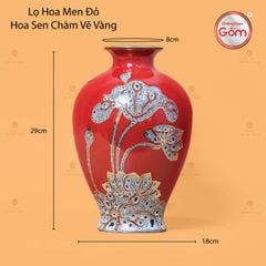 Lọ Hoa Men Đỏ Hoa Sen Chàm Vẽ Vàng