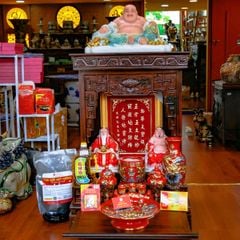Bộ Đồ Thờ Thần Tài Thổ Địa Men Đỏ Vẽ Vàng