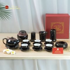 Bộ Ấm Chén Búp Sen Nâu Kẻ Vàng