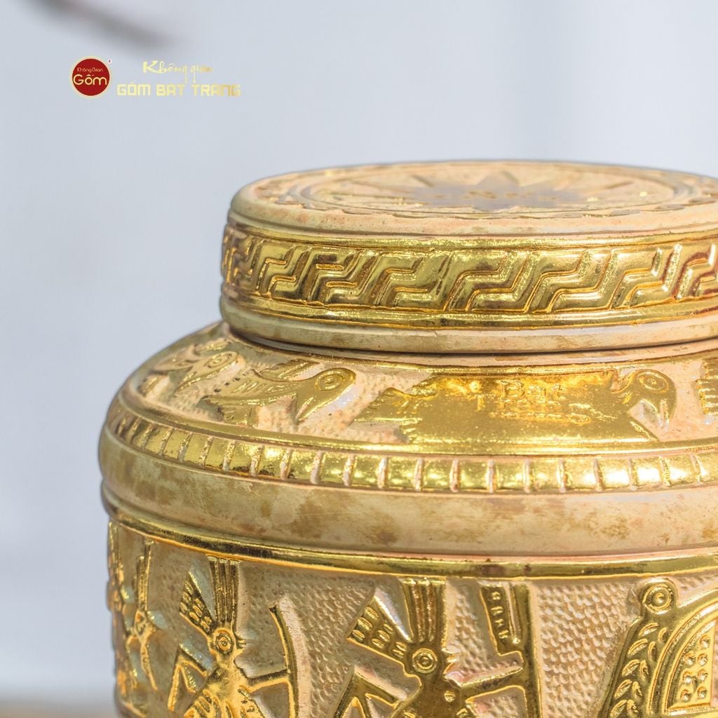 Chum Trống Đồng Kim Sa Chạm Nổi Dát Vàng