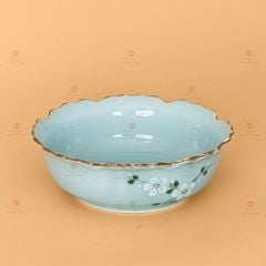 Bộ Bát Đĩa Hoa Mặt Trời Men Xanh Đào Trắng