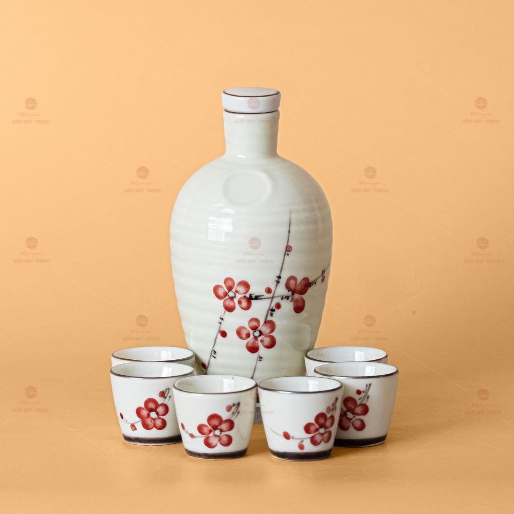 Bộ Bát Đĩa Hoa Mặt Trời Đào Đỏ