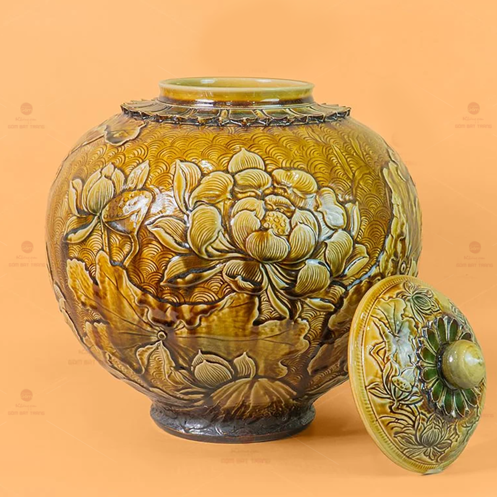 Chum Ngâm Rượu Đắp Nổi Họa Tiết Hoa Sen