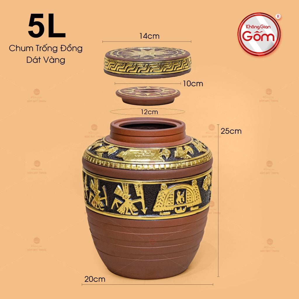 Chum Ngâm Rượu Trống Đồng Dát Vàng