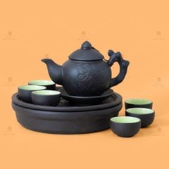 Bộ Ấm Trà Tử Sa Khắc Hoa Khay Thủng