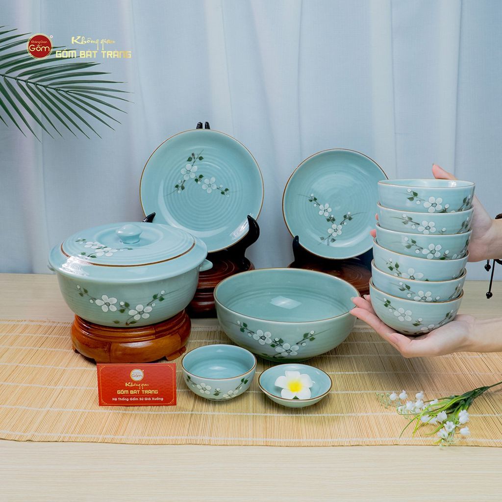 Bộ Bàn Ăn 6 Người (12 món) Men Ngọc Hoa Đào Trắng