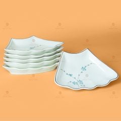 Bộ Bát Đĩa Hoa Mặt Trời Men Kem Hoa Đào Xanh