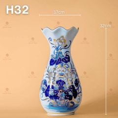 Lọ Hoa Miệng Lượn Men Lam Vẽ Vàng Họa Tiết Hoa Sen