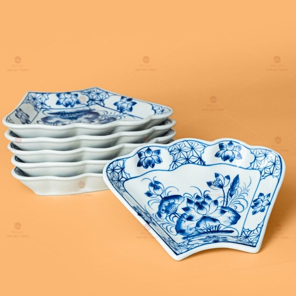 Bộ Bát Đĩa Hoa Mặt Trời Hoa Sen Xanh