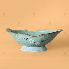 Bộ Bát Đĩa Hoa Mặt Trời Men Xanh Đào Trắng