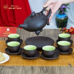 Bộ Ấm Trà Tử Sa Ba Chân Đắp Hoa
