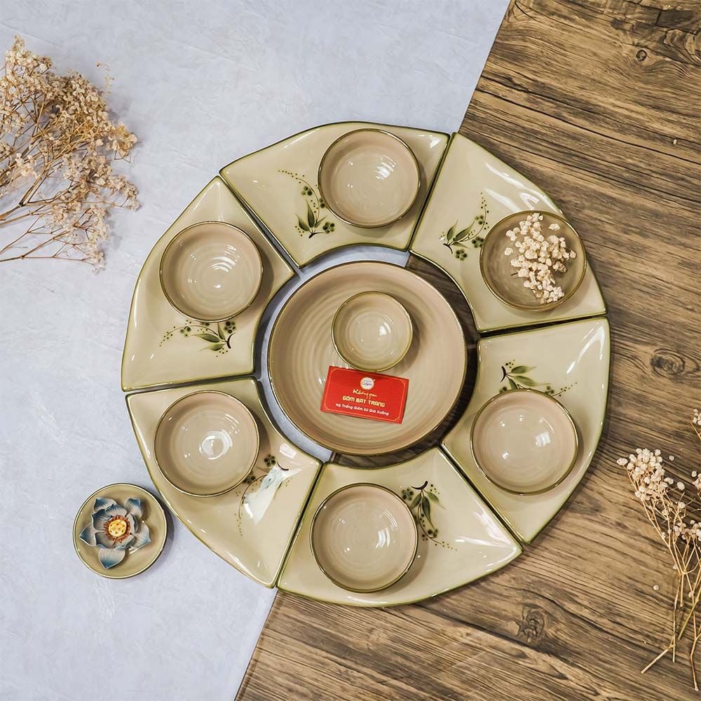 Bộ Bát Đĩa Hoa Mặt Trời Đào Chuồn