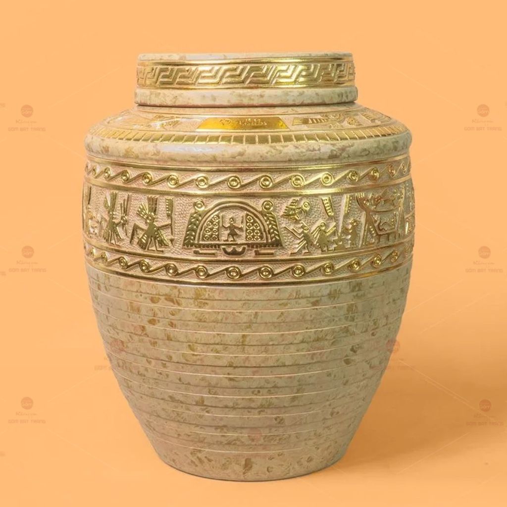 Chum Trống Đồng Kim Sa Chạm Nổi Dát Vàng