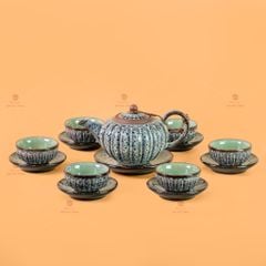 Bộ Ấm Chén Tròn Múi Chén Xanh Ngọc