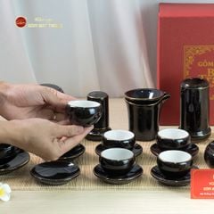 Bộ Ấm Chén Búp Sen Nâu Kẻ Vàng