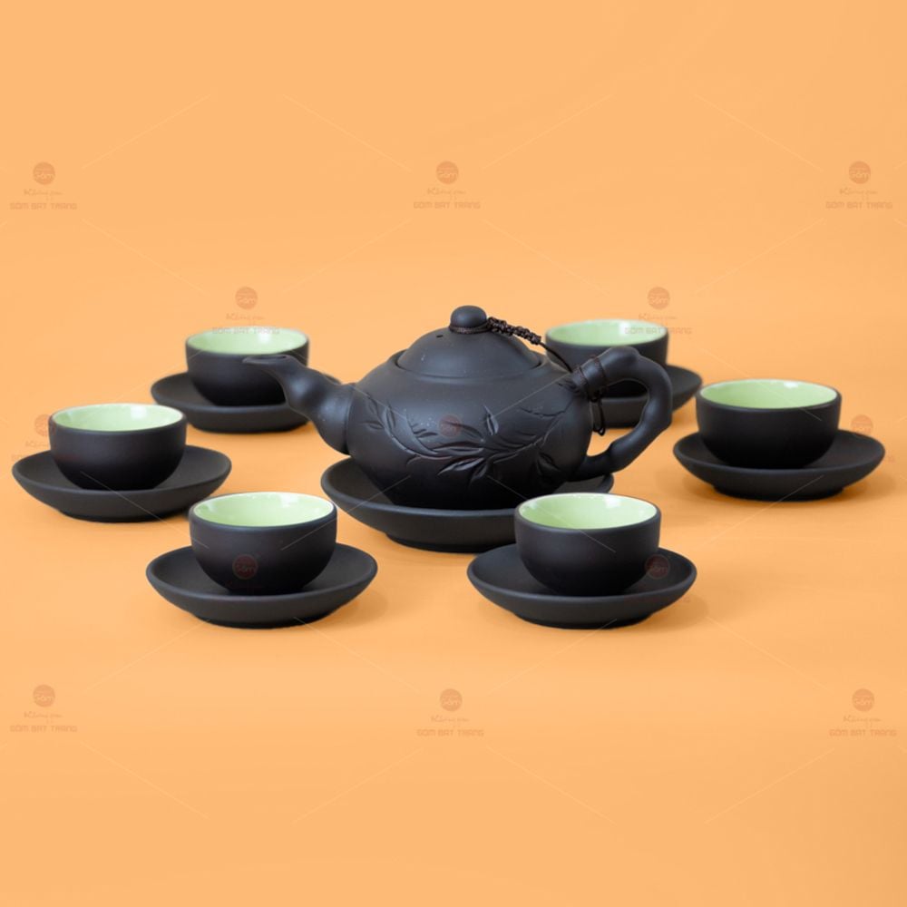 Bộ Ấm Trà Tử Sa Trúc Khắc Lá