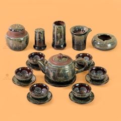 Bộ Ấm Chén Tròn Men Hỏa Biến Ngọc Thạch