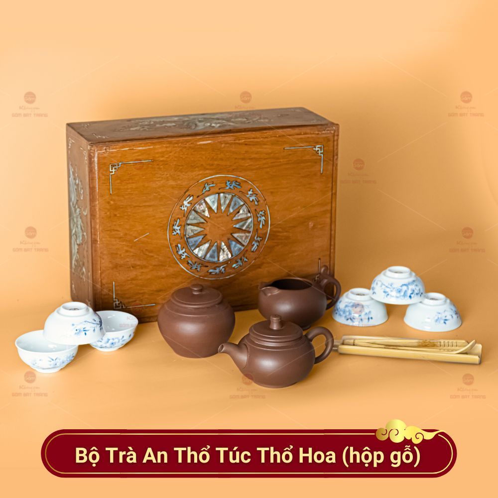 Bộ Ấm Chén An Thổ Túc Thổ Hoa Cao Cấp (Hộp Gỗ)