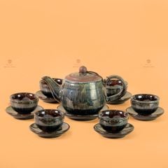 Bộ Ấm Chén Tròn Men Hỏa Biến Ngọc Thạch