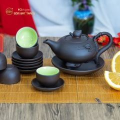 Bộ Ấm Trà Tử Sa Ba Chân Đắp Hoa