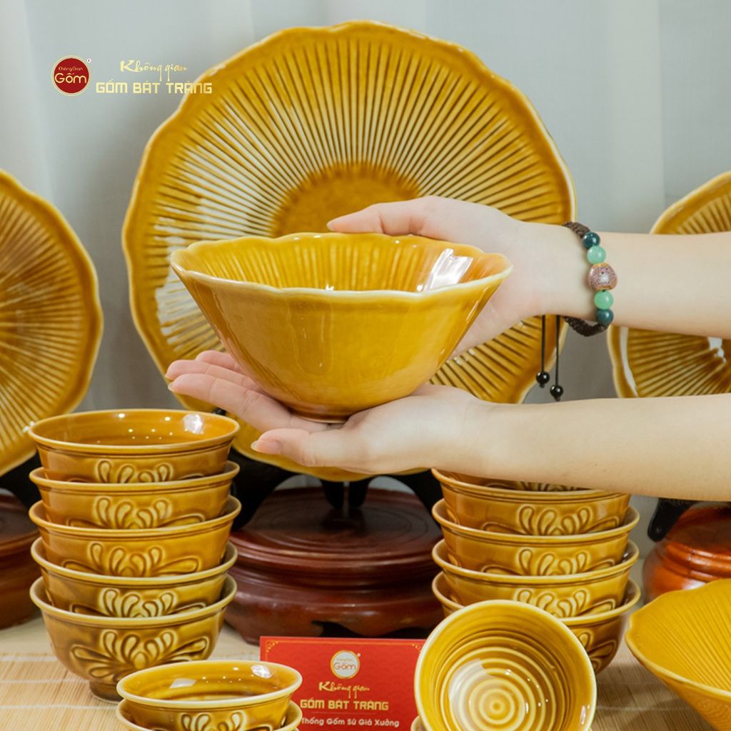 Bộ Bàn Ăn 6 Người (12 Món) Men Nâu Vân Sen
