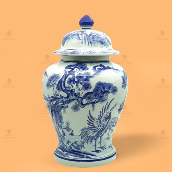 Bình Chóe Ngâm Rượu Men Lam Tùng Hạc